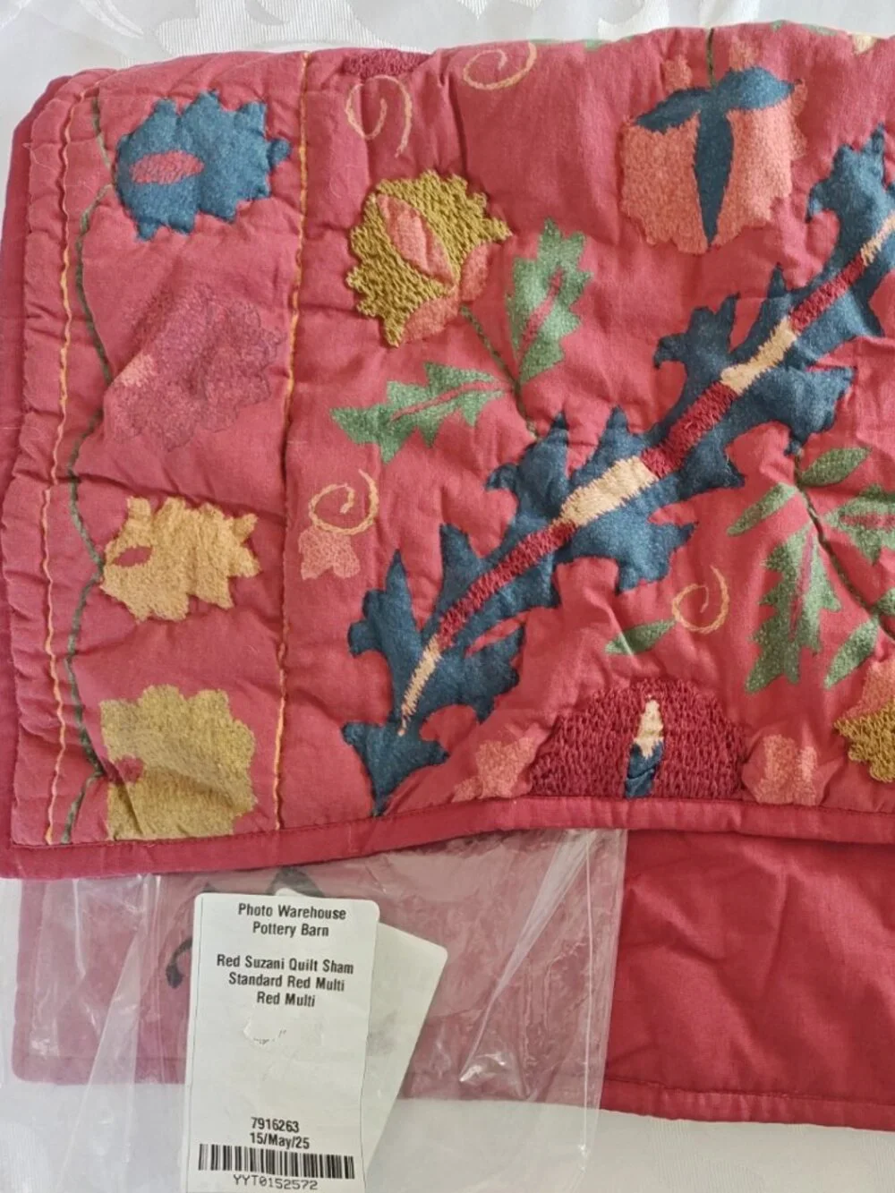 Pottery Barn Suzani Quilt PILLOW SHAM Standard size Red Multicolor